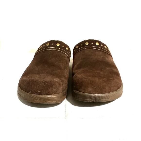 Mephisto Suede Leather Slip On Comfort Platform Mules Shoes Stud Brown Women 7.5 - Picture 3 of 9